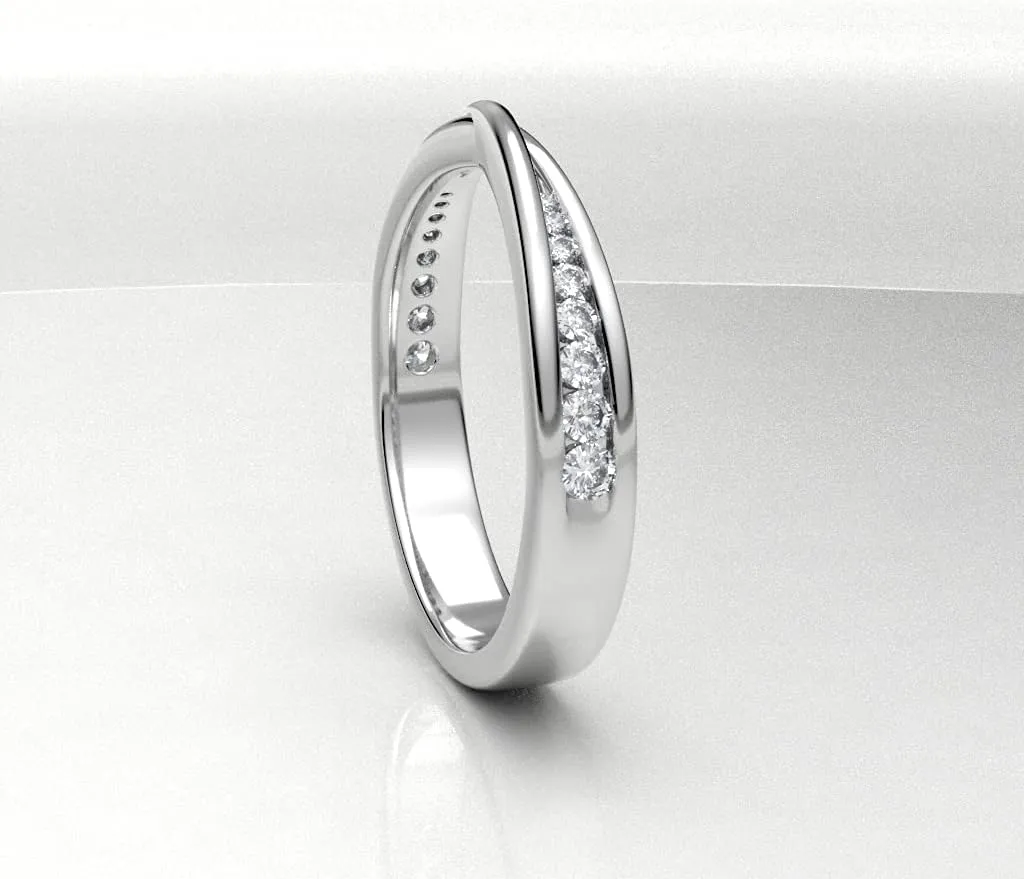 0.24 Carat Natural Diamond Interwined Half Eternity Wedding Band Engagement Rings In 14KT Solid White Gold Channel Setting Anniversary (Clarity I1-I2, Color HI)