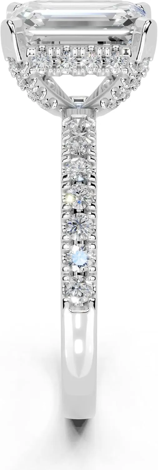 1-5 Carat 14K 18K Gold Platinum Hidden Halo with Emerald Shape Lab Grown Diamond Ring, Engagement, Anniversary, Wedding, IGI Certified, Promise Rings for Women (1-5 Ct, F-G Color, VS1-VS2 Clarity)