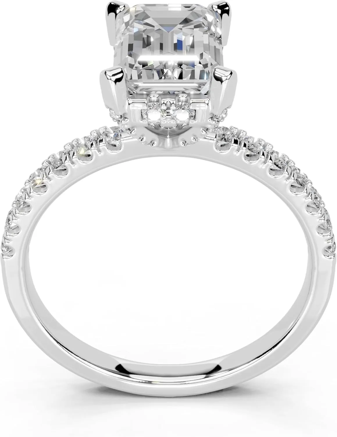 1-5 Carat 14K 18K Gold Platinum Hidden Halo with Emerald Shape Lab Grown Diamond Ring, Engagement, Anniversary, Wedding, IGI Certified, Promise Rings for Women (1-5 Ct, F-G Color, VS1-VS2 Clarity)