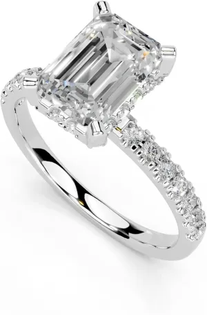 1-5 Carat 14K 18K Gold Platinum Hidden Halo with Emerald Shape Lab Grown Diamond Ring, Engagement, Anniversary, Wedding, IGI Certified, Promise Rings for Women (1-5 Ct, F-G Color, VS1-VS2 Clarity)