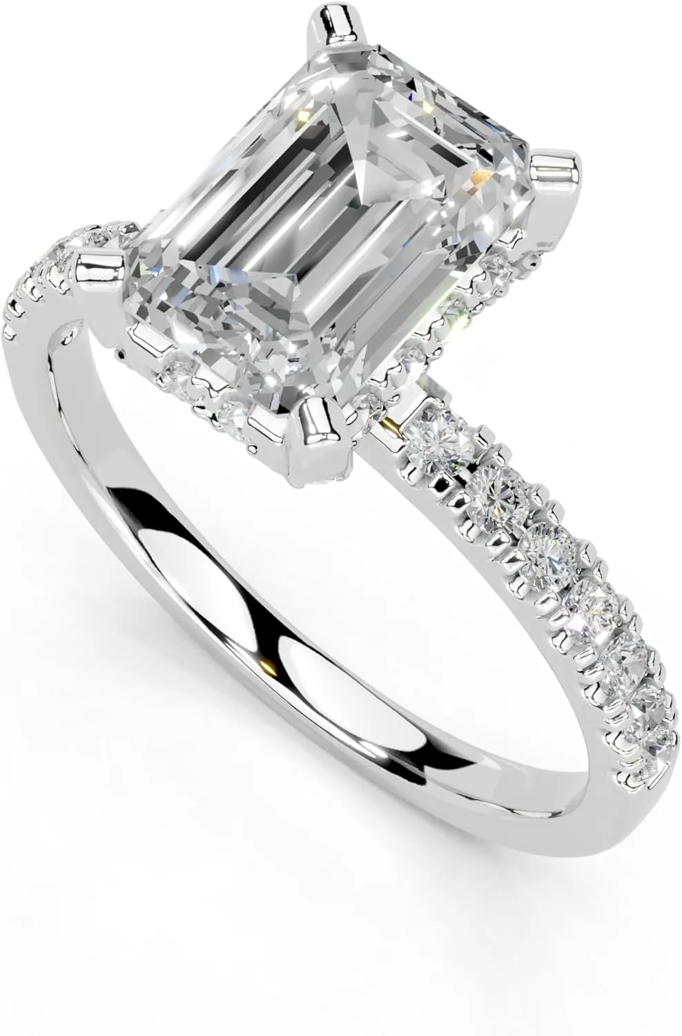 1-5 Carat 14K 18K Gold Platinum Hidden Halo with Emerald Shape Lab Grown Diamond Ring, Engagement, Anniversary, Wedding, IGI Certified, Promise Rings for Women (1-5 Ct, F-G Color, VS1-VS2 Clarity)