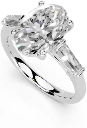 1-5 Carat 14K 18K Gold Platinum Oval Cut 4 Prong Baguette Accent Lab Grown Diamond Ring, Engagement, Anniversary Wedding, IGI Certified Promise Rings for Women (1-5 Ct, F-G Color, VS1-VS2 Clarity)