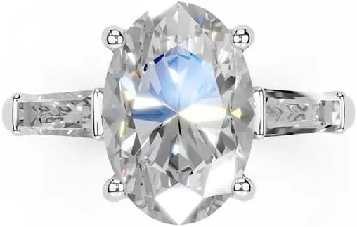1-5 Carat 14K 18K Gold Platinum Oval Cut 4 Prong Baguette Accent Lab Grown Diamond Ring, Engagement, Anniversary Wedding, IGI Certified Promise Rings for Women (1-5 Ct, F-G Color, VS1-VS2 Clarity)