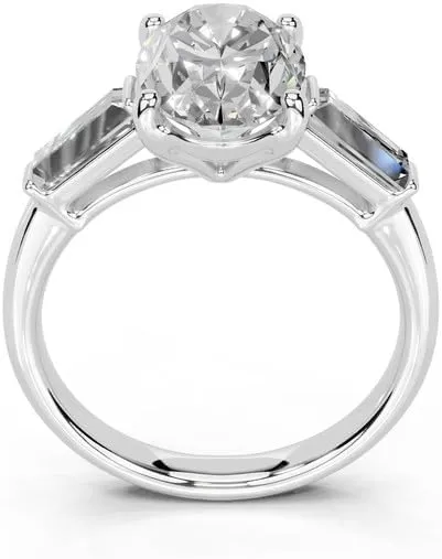 1-5 Carat 14K 18K Gold Platinum Oval Cut 4 Prong Baguette Accent Lab Grown Diamond Ring, Engagement, Anniversary Wedding, IGI Certified Promise Rings for Women (1-5 Ct, F-G Color, VS1-VS2 Clarity)