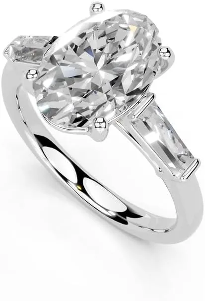 1-5 Carat 14K 18K Gold Platinum Oval Cut 4 Prong Baguette Accent Lab Grown Diamond Ring, Engagement, Anniversary Wedding, IGI Certified Promise Rings for Women (1-5 Ct, F-G Color, VS1-VS2 Clarity)