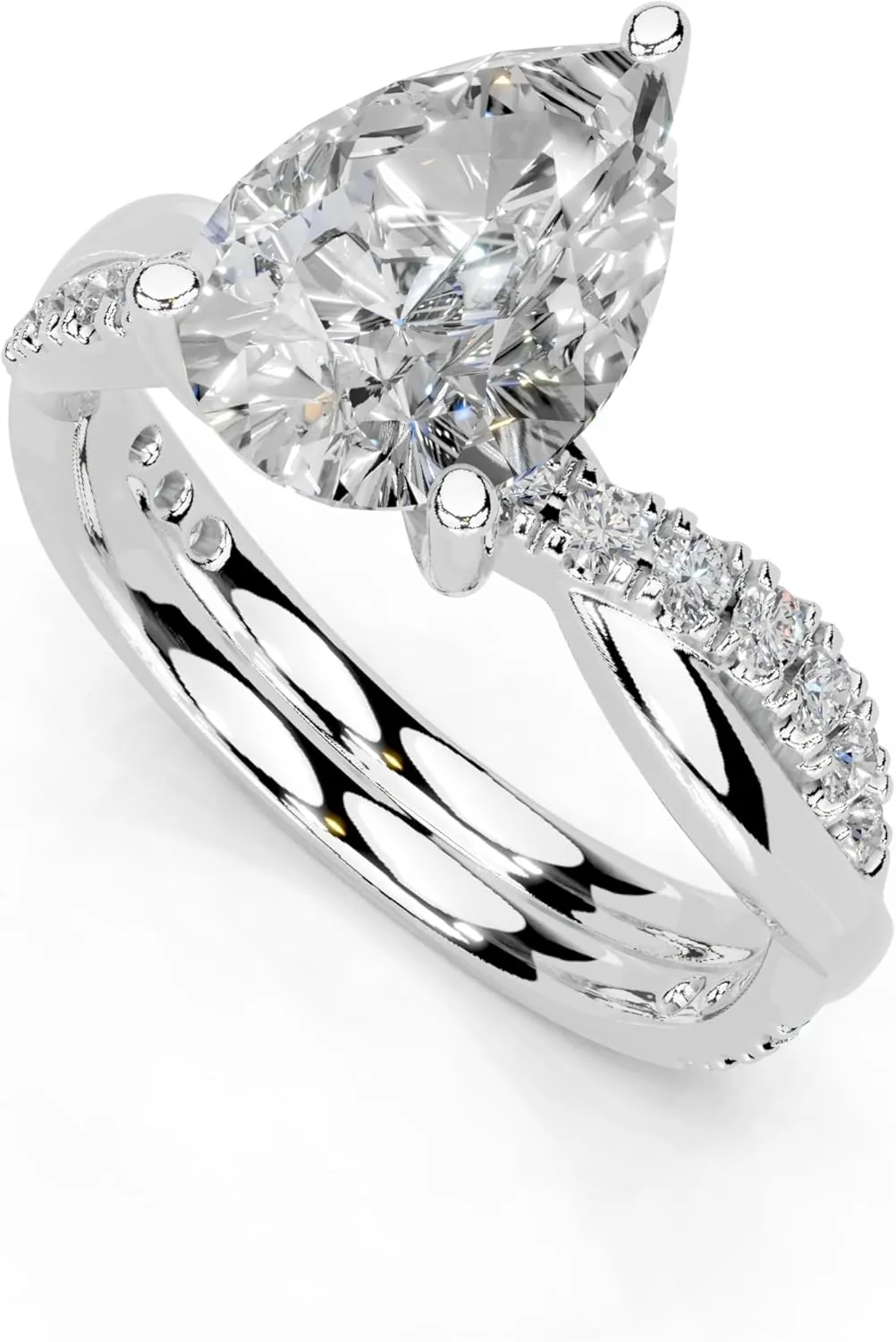 1-5 Carat 14K 18K Gold Platinum Pear Cut 3 Prong Split Shank Lab Grown Diamond Ring, Engagement, Anniversary Wedding, IGI Certified Promise Rings for Women (1-5 Ct, F-G Color, VS1-VS2 Clarity)