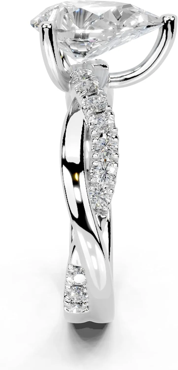 1-5 Carat 14K 18K Gold Platinum Pear Cut 3 Prong Split Shank Lab Grown Diamond Ring, Engagement, Anniversary Wedding, IGI Certified Promise Rings for Women (1-5 Ct, F-G Color, VS1-VS2 Clarity)