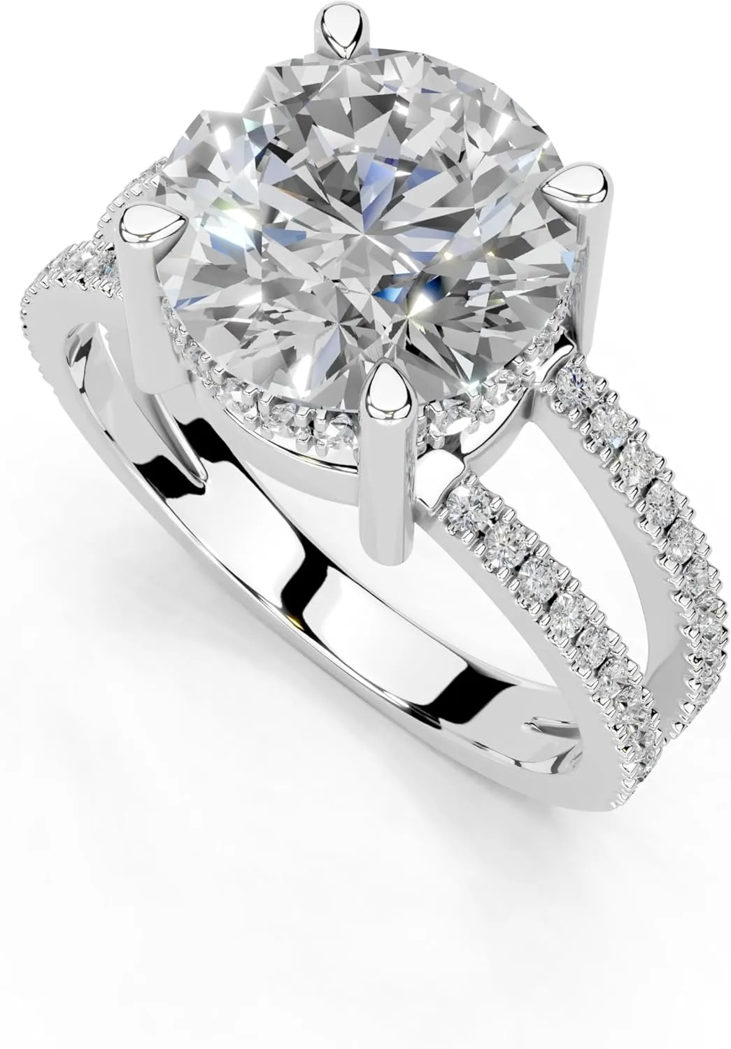 1-5 Carat 14K 18K Gold Platinum Round cut Pave Split Shank Lab Grown Diamond Ring, Engagement, Anniversary Wedding, IGI Certified Promise Rings for Women (1-3 Ct, F-G Color, VS1-VS2 Clarity)