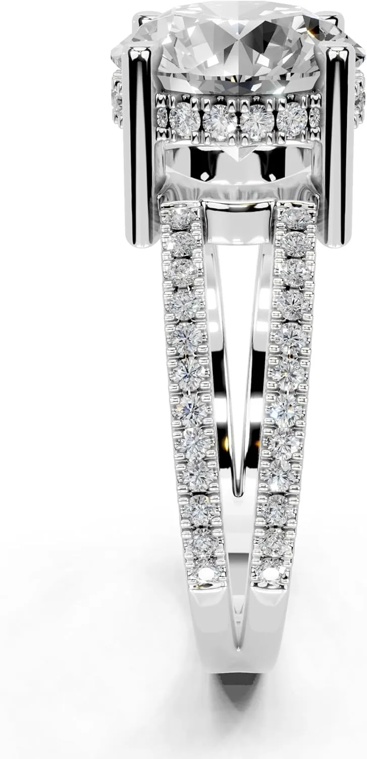1-5 Carat 14K 18K Gold Platinum Round cut Pave Split Shank Lab Grown Diamond Ring, Engagement, Anniversary Wedding, IGI Certified Promise Rings for Women (1-3 Ct, F-G Color, VS1-VS2 Clarity)