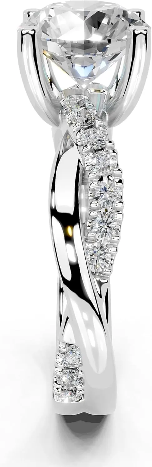 1-5 Carat 14K 18K Gold Platinum Twisted Style Round Cut Lab Grown Diamond Ring, Engagement, Anniversary, Wedding, IGI Certified, Promise Rings for Women (1-5 Ct, F-G Color, VS1-VS2 Clarity)