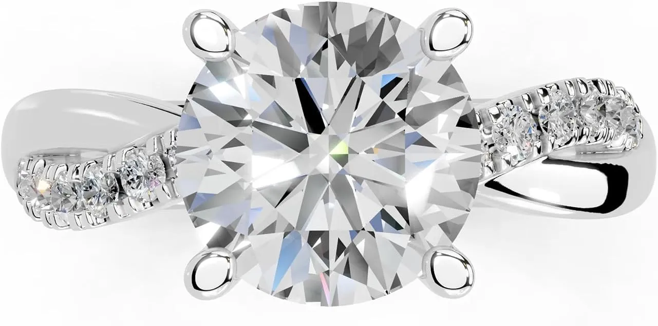1-5 Carat 14K 18K Gold Platinum Twisted Style Round Cut Lab Grown Diamond Ring, Engagement, Anniversary, Wedding, IGI Certified, Promise Rings for Women (1-5 Ct, F-G Color, VS1-VS2 Clarity)