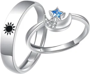 1 Pair Silver Moonstone Jewelry Couple Ring Set Matching Ring for Lovers