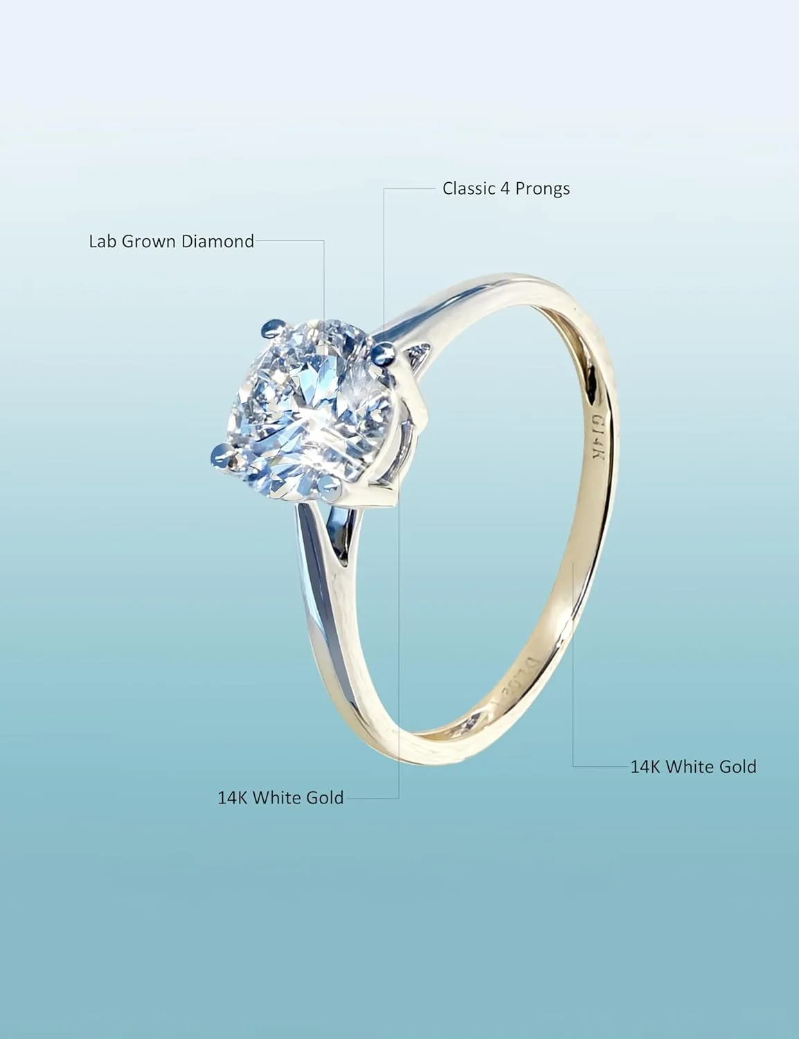 1 to 2 Carat IGI Certified LAB Grown Diamond Engagement Rings for Women 14k White Gold 4-Prong Wedding Promise Anniversary Bridal Rings Jewelry Gift for Her