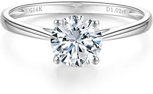 1 to 2 Carat IGI Certified LAB Grown Diamond Engagement Rings for Women 14k White Gold 4-Prong Wedding Promise Anniversary Bridal Rings Jewelry Gift for Her