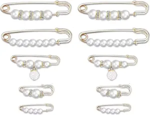 10 Pcs Fashion Pearl Brooch Sweater Shawl Clip Waist Pants Extender Safety Pins for Women Clothing Pants Dress Skirt