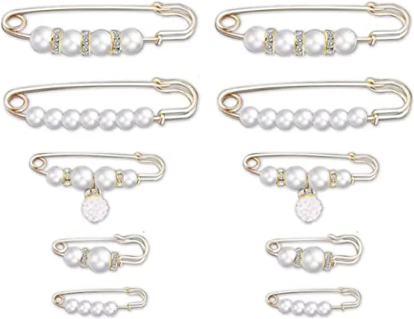 10 Pcs Fashion Pearl Brooch Sweater Shawl Clip Waist Pants Extender Safety Pins for Women Clothing Pants Dress Skirt