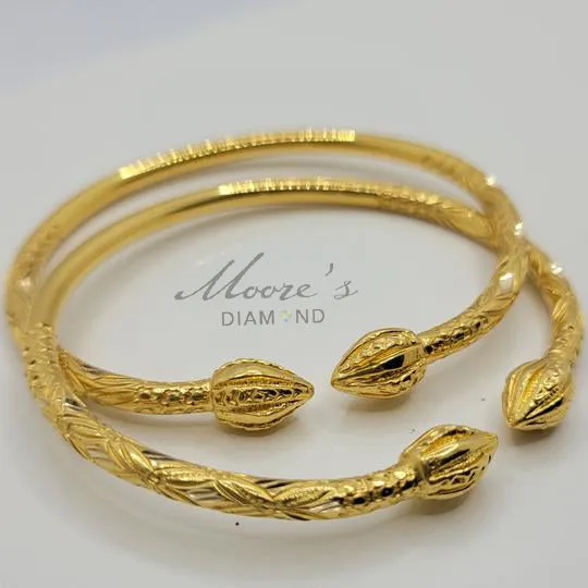 10k thick pair Traditional West Indian Bangles with Coco Head