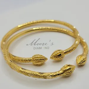 10k thick pair Traditional West Indian Bangles with Coco Head