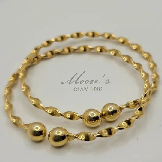 10k twist pair Traditional West Indian Bangles with ball head