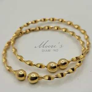 10k twist pair Traditional West Indian Bangles with ball head