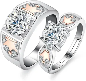 1/2 Carat Diamond Adjustable Couple Promise Rings Royal Crown in 14K Gold,Wedding Rings for Him and Her(VVS1,D-color)