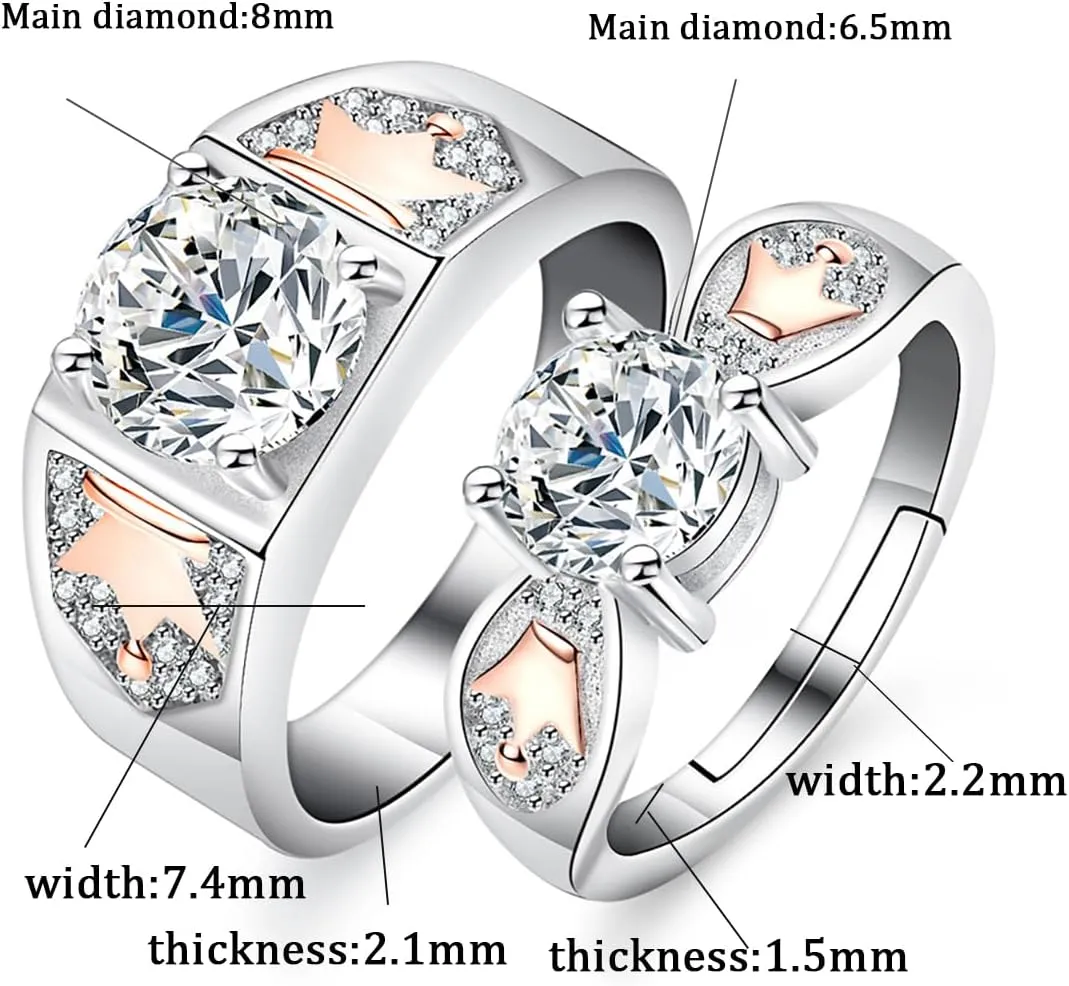 1/2 Carat Diamond Adjustable Couple Promise Rings Royal Crown in 14K Gold,Wedding Rings for Him and Her(VVS1,D-color)