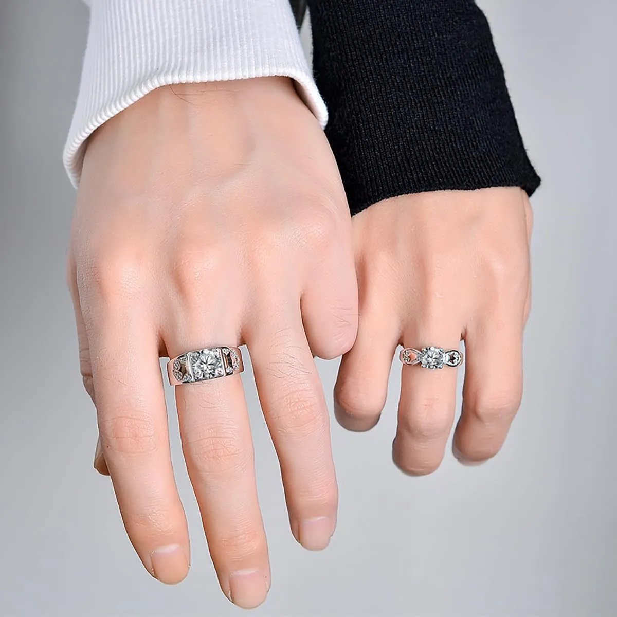 1/2 Carat Diamond Adjustable Couple Promise Rings Royal Crown in 14K Gold,Wedding Rings for Him and Her(VVS1,D-color)