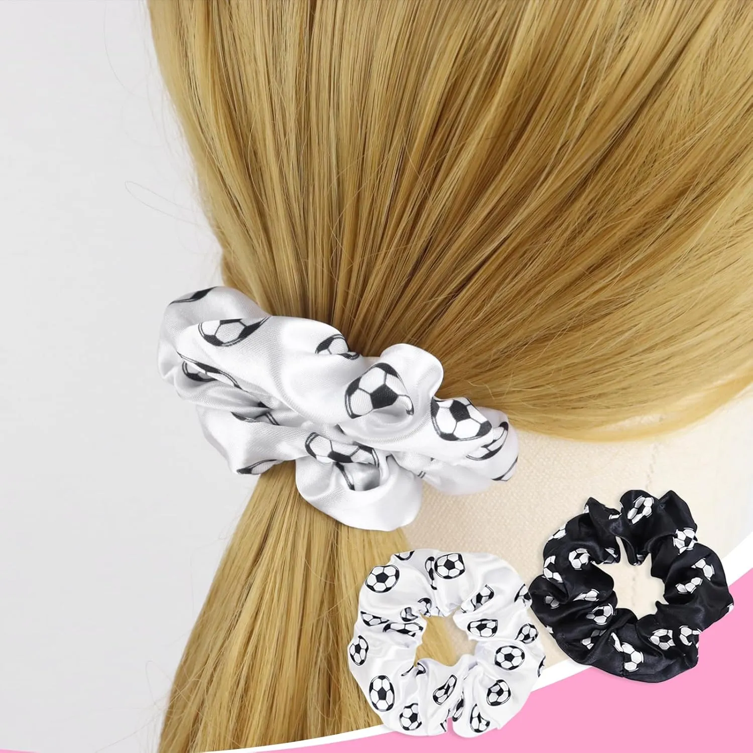12 Pcs Soccer Hair Scrunchies, Soft & Elastic Soccer Hair Ties, Soft Silk Satin Sport Hair Ties for Girls Women Players Soccer Teams (6 White, 6 Black)