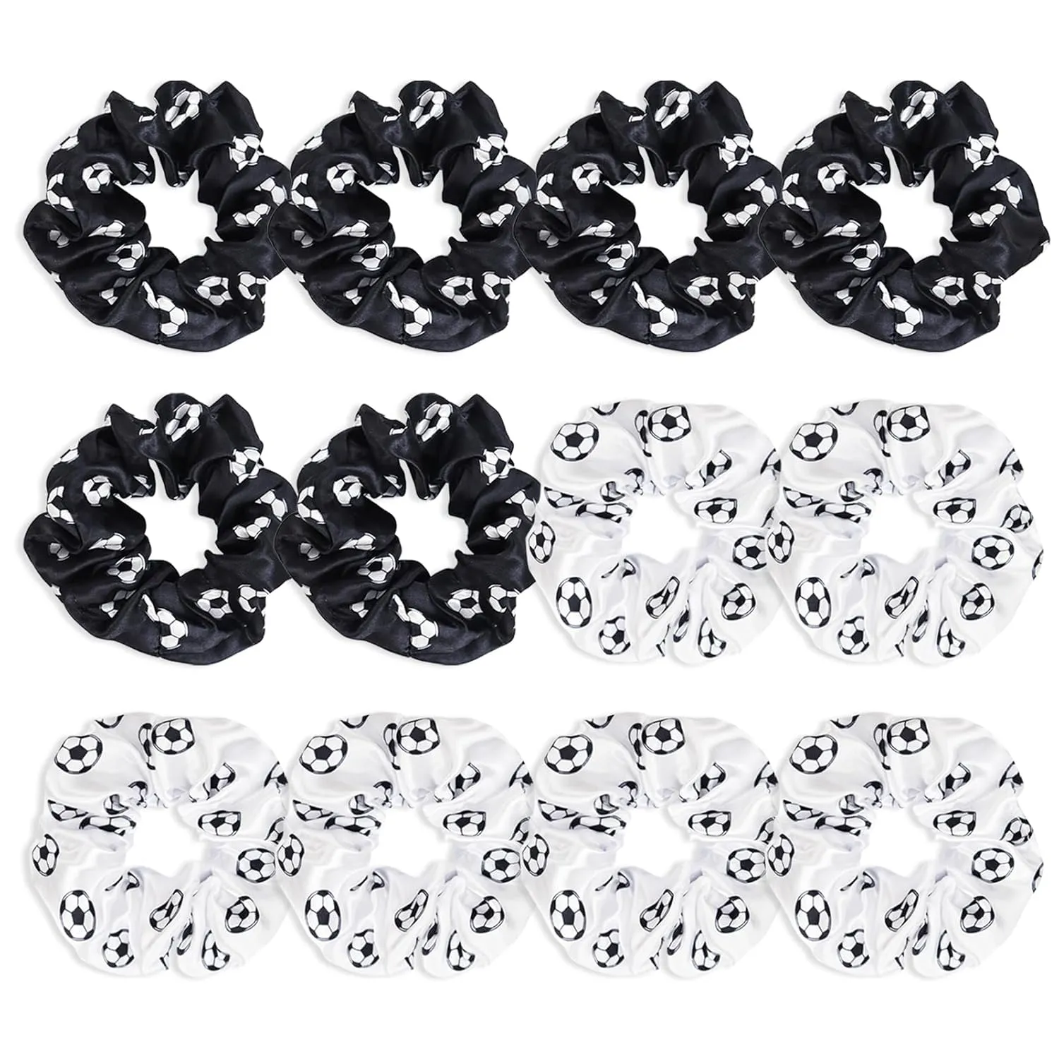 12 Pcs Soccer Hair Scrunchies, Soft & Elastic Soccer Hair Ties, Soft Silk Satin Sport Hair Ties for Girls Women Players Soccer Teams (6 White, 6 Black)