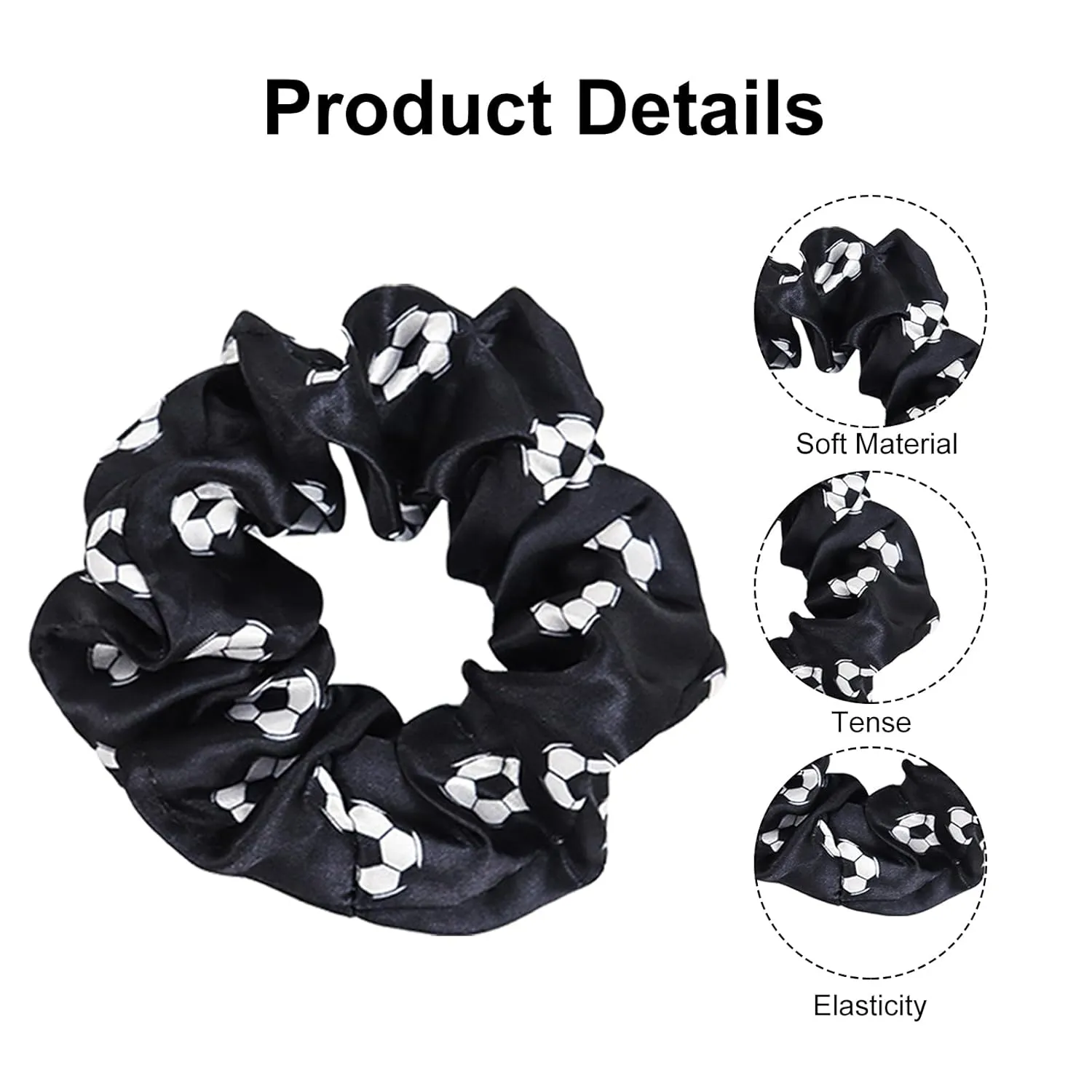 12 Pcs Soccer Hair Scrunchies, Soft & Elastic Soccer Hair Ties, Soft Silk Satin Sport Hair Ties for Girls Women Players Soccer Teams (6 White, 6 Black)
