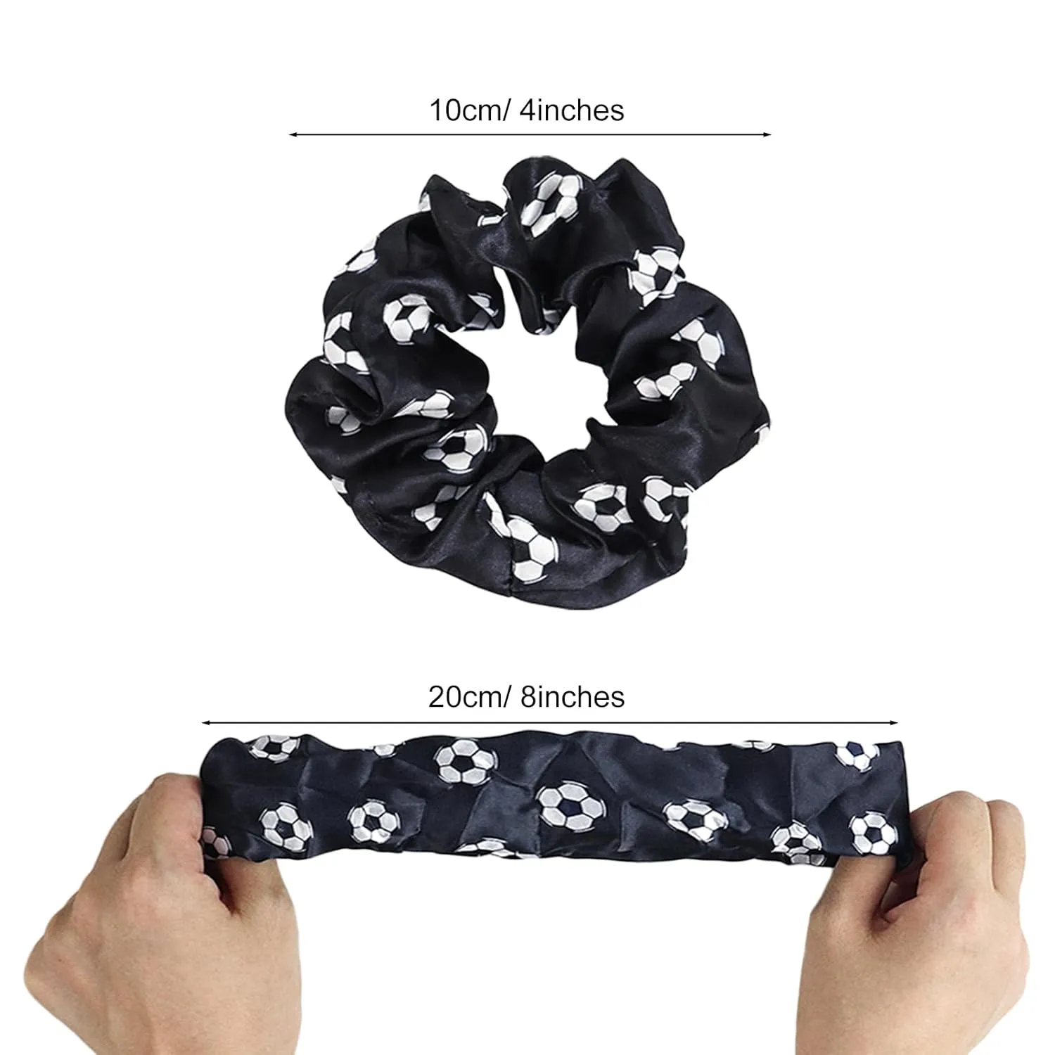 12 Pcs Soccer Hair Scrunchies, Soft & Elastic Soccer Hair Ties, Soft Silk Satin Sport Hair Ties for Girls Women Players Soccer Teams (6 White, 6 Black)