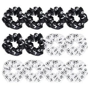 12 Pcs Soccer Hair Scrunchies, Soft & Elastic Soccer Hair Ties, Soft Silk Satin Sport Hair Ties for Girls Women Players Soccer Teams (6 White, 6 Black)