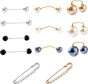 12-Piece Decorative Safety Pin Set: Bamboo And Pearl Brooches For Women - Elegant Shawl And Neckline Embellishment Pins