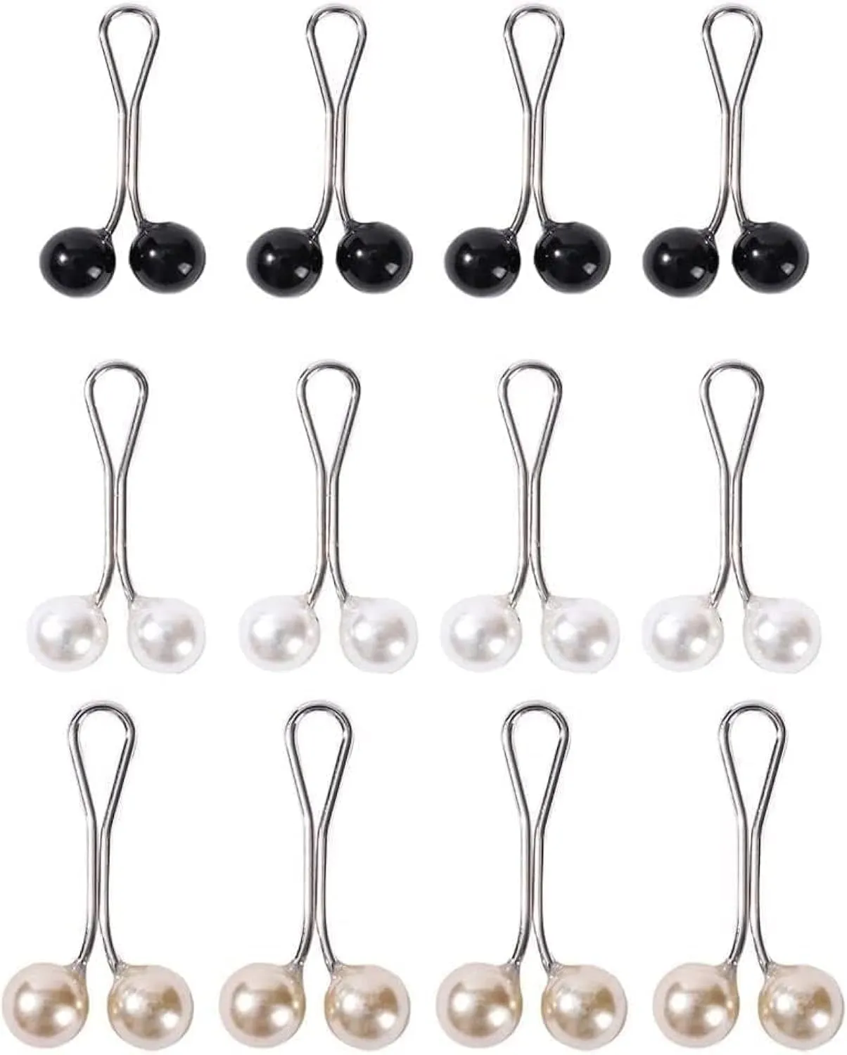 12Pcs Multicolor Headscarf Pearl Pins Clips U Shape Hijab Scarf Lady Muslim Scarf Shawl Clips Scarf Brooches Pin Jewelry Accessories, Jewelry (Black&White&Gold)