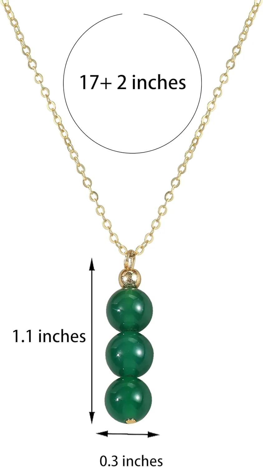 14K Genuine Gold Plated Necklace with Natural Stone Beads Pendant, Gemstone Healing Crystal Necklace, Jade Necklace for Women Jewelry Gifts for Women