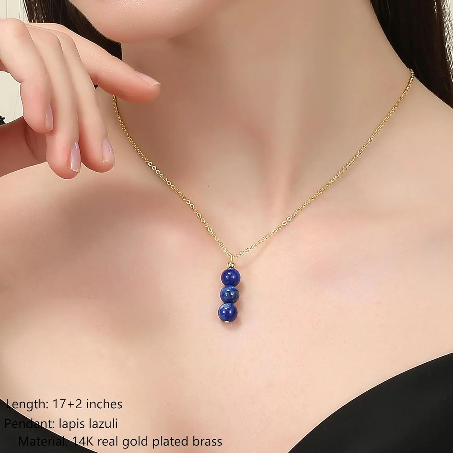 14K Genuine Gold Plated Necklace with Natural Stone Beads Pendant, Gemstone Healing Crystal Necklace, Jade Necklace for Women Jewelry Gifts for Women