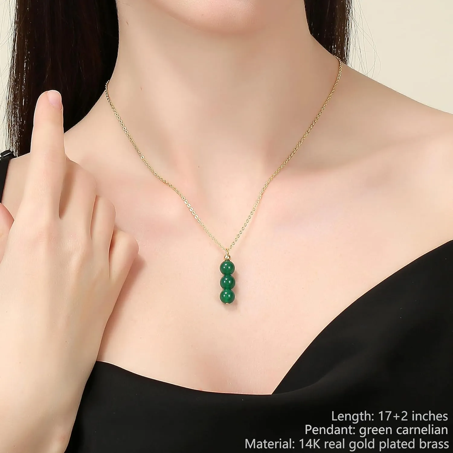 14K Genuine Gold Plated Necklace with Natural Stone Beads Pendant, Gemstone Healing Crystal Necklace, Jade Necklace for Women Jewelry Gifts for Women