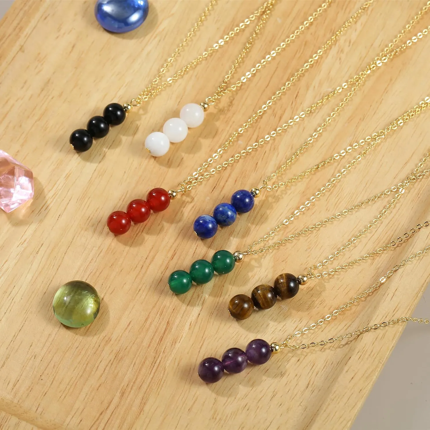14K Genuine Gold Plated Necklace with Natural Stone Beads Pendant, Gemstone Healing Crystal Necklace, Jade Necklace for Women Jewelry Gifts for Women