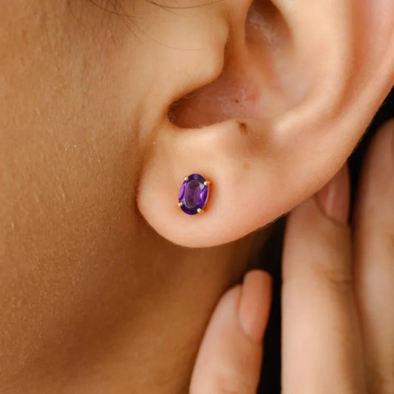 14k Gold Amethyst Studs