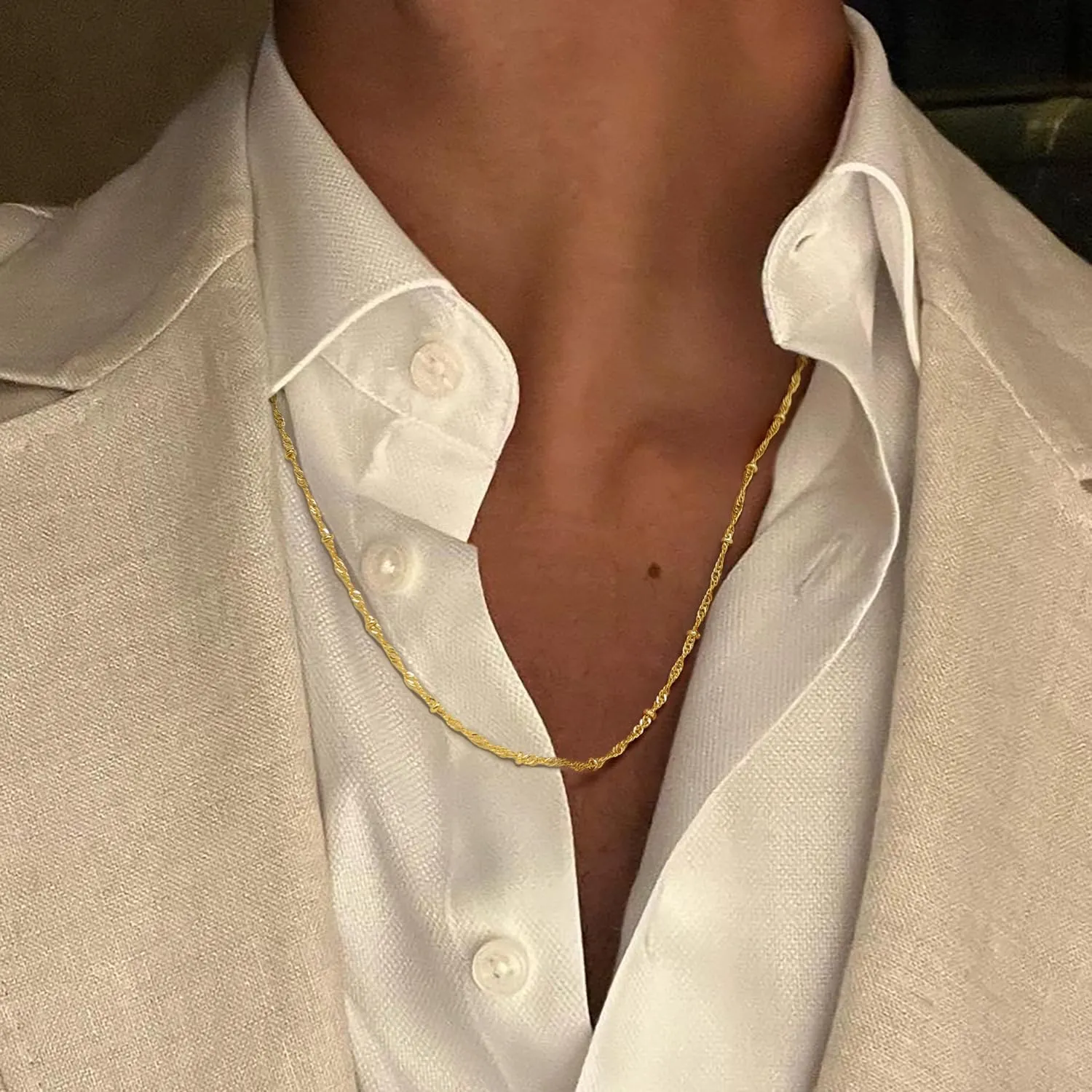14K Gold Necklaces for Women and Mens Necklace Chain 1.5mm Rope Gold Chain for Women 2.2mm Beads Cute Golden Beaded Necklaces Waterproof Jewelry 16-26in