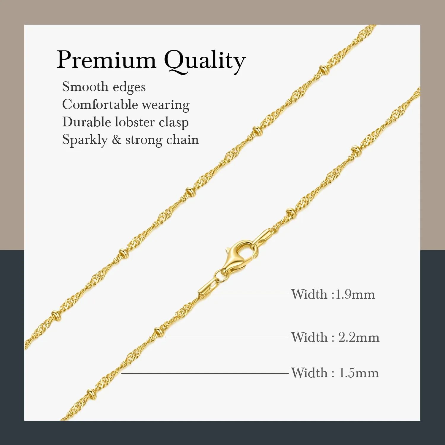 14K Gold Necklaces for Women and Mens Necklace Chain 1.5mm Rope Gold Chain for Women 2.2mm Beads Cute Golden Beaded Necklaces Waterproof Jewelry 16-26in