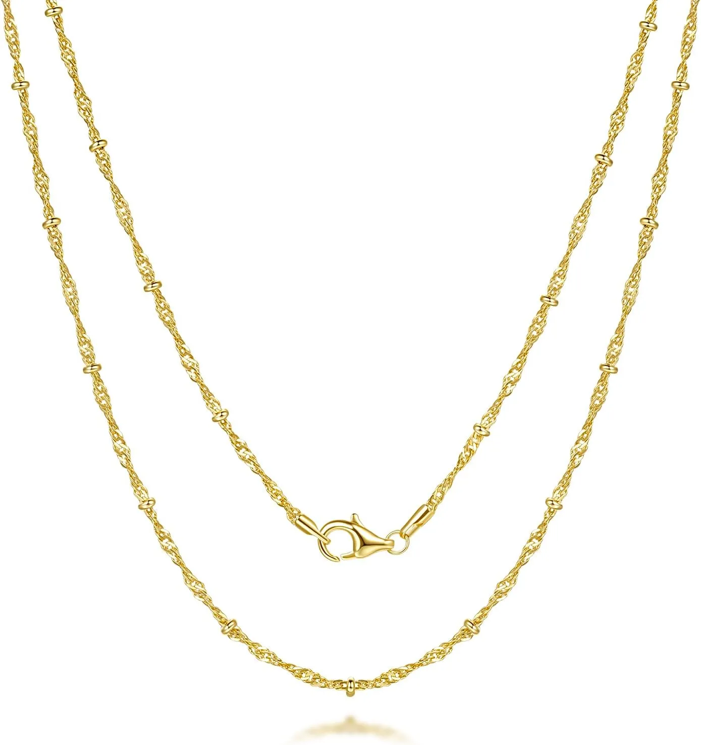 14K Gold Necklaces for Women and Mens Necklace Chain 1.5mm Rope Gold Chain for Women 2.2mm Beads Cute Golden Beaded Necklaces Waterproof Jewelry 16-26in