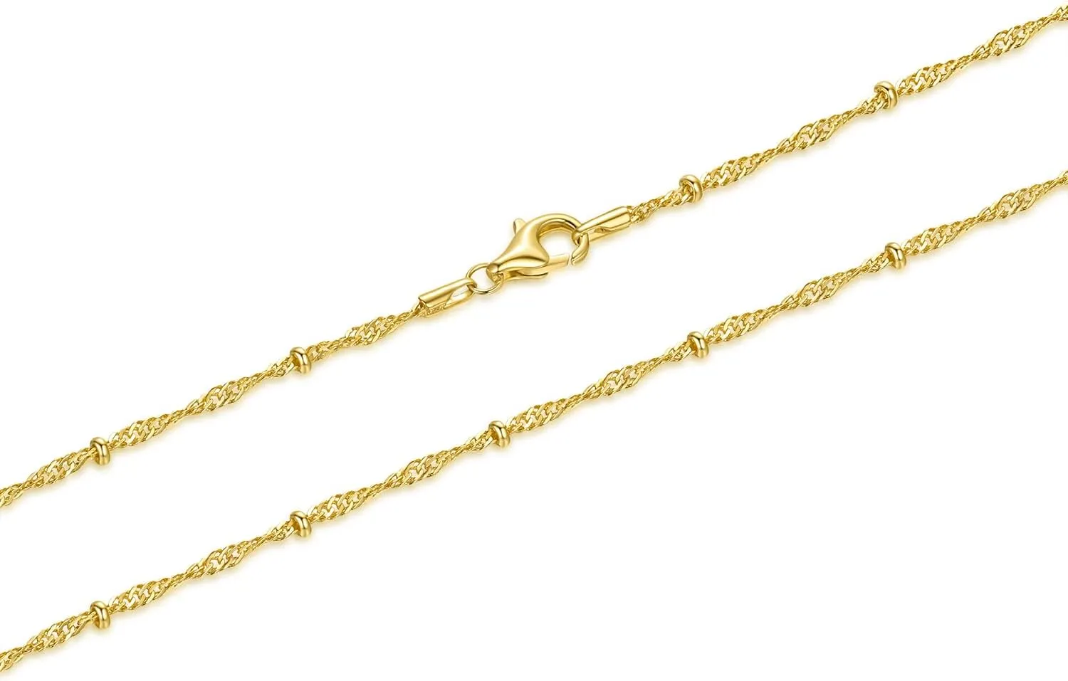 14K Gold Necklaces for Women and Mens Necklace Chain 1.5mm Rope Gold Chain for Women 2.2mm Beads Cute Golden Beaded Necklaces Waterproof Jewelry 16-26in