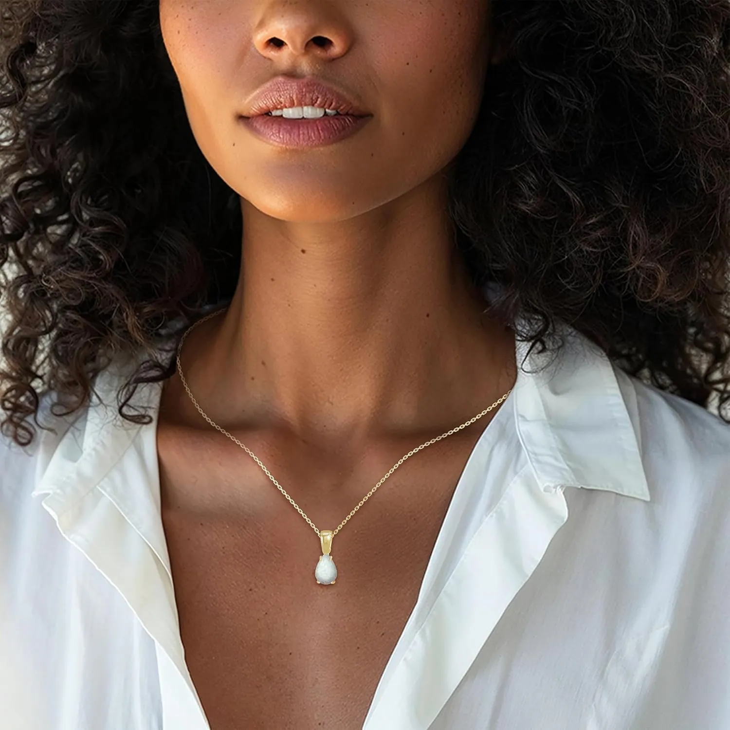 14K Gold Plated Opal Necklace for Women - October Birthestone Teardrop Necklace - Gold Jewelry for Women - Dainty Gold Necklace - Everyday Necklaces - Gold Necklaces for Women