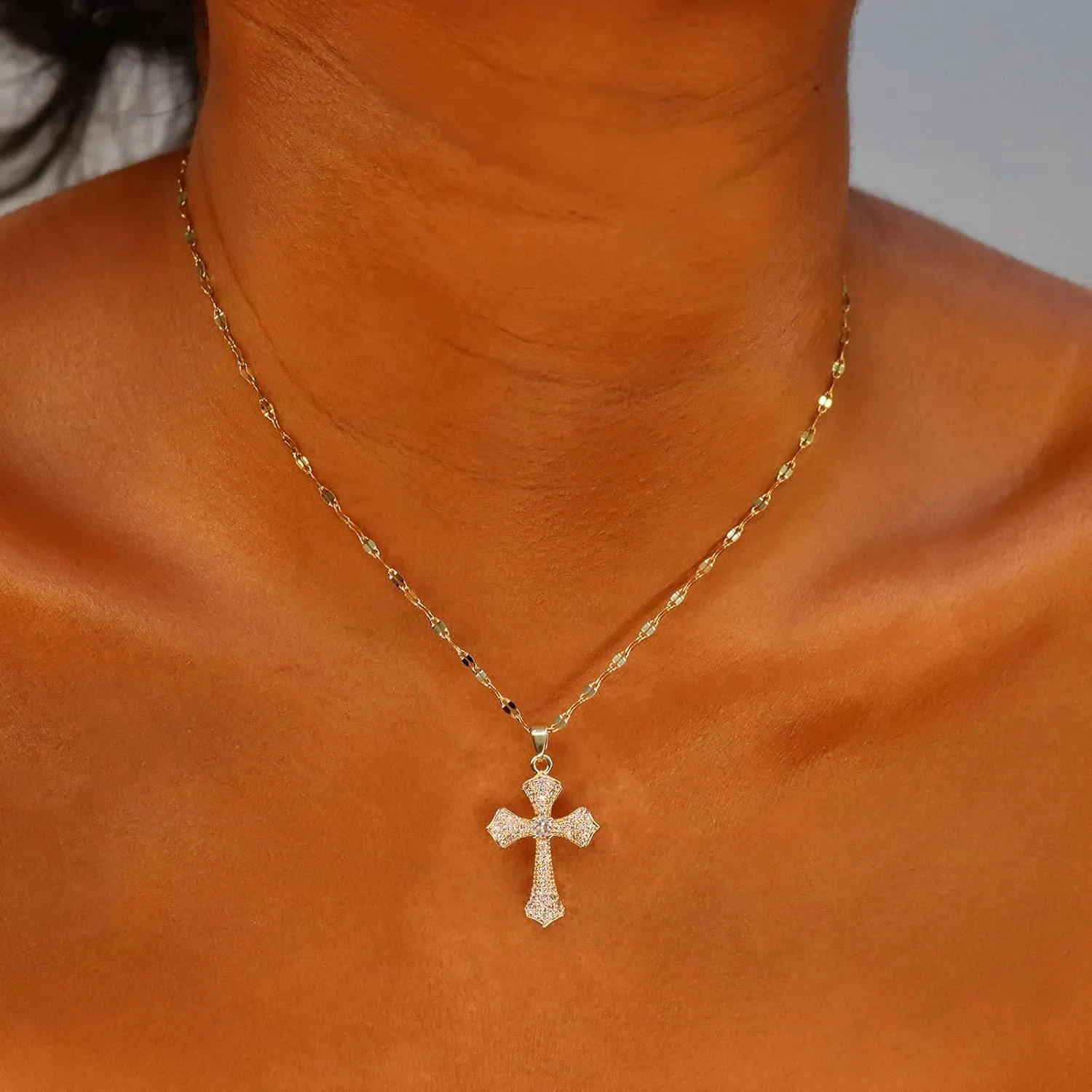 14k Gold Plated Solitaire Necklace for Women, Dainty Cz Pendant Chain Choker, Trendy Layered Gold Jewelry Gift for Her