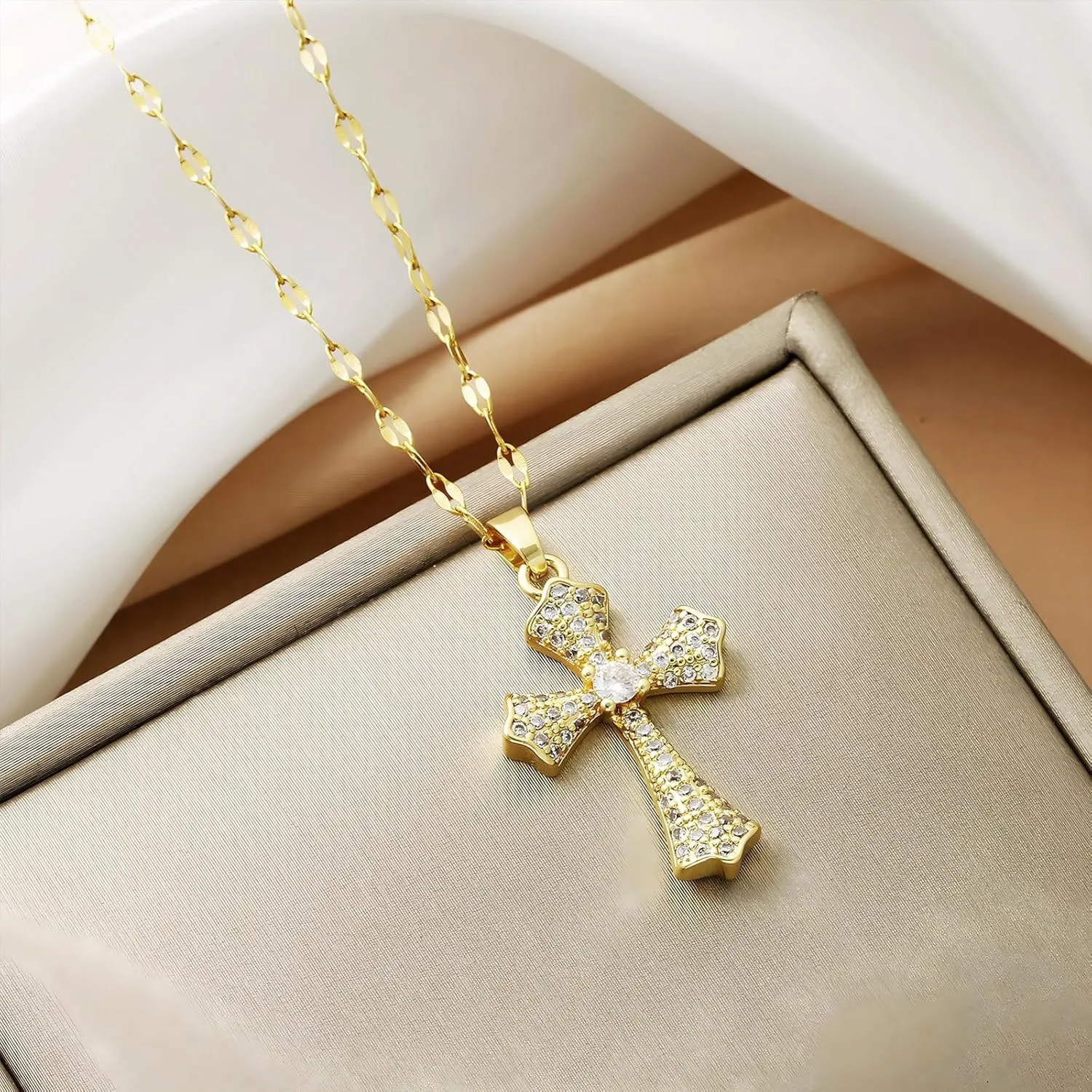 14k Gold Plated Solitaire Necklace for Women, Dainty Cz Pendant Chain Choker, Trendy Layered Gold Jewelry Gift for Her