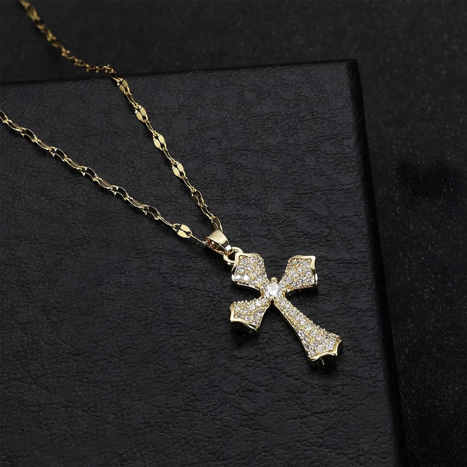 14k Gold Plated Solitaire Necklace for Women, Dainty Cz Pendant Chain Choker, Trendy Layered Gold Jewelry Gift for Her
