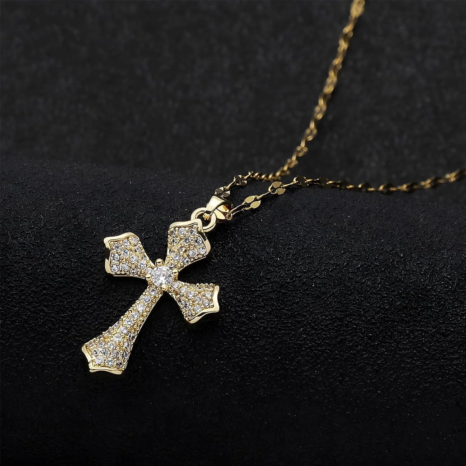 14k Gold Plated Solitaire Necklace for Women, Dainty Cz Pendant Chain Choker, Trendy Layered Gold Jewelry Gift for Her