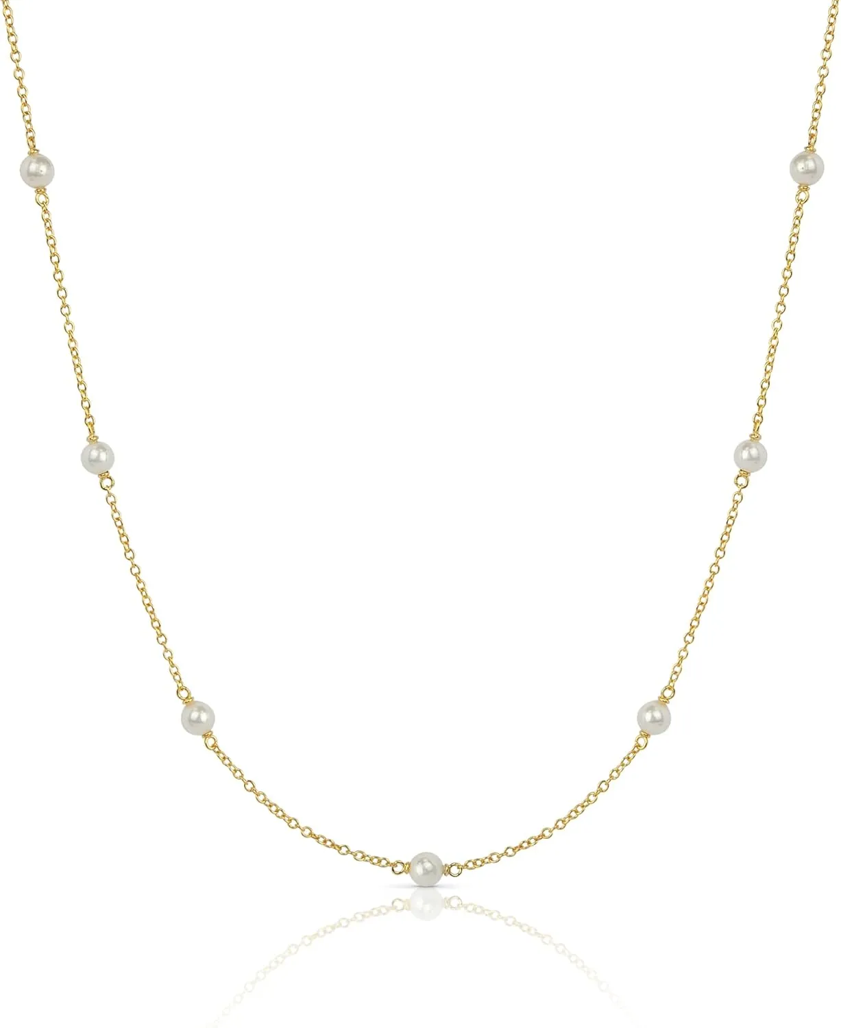 14k Gold/Silver/Rose Plated Pearl Necklaces for Women | Simulated Diamond By The Yard Station Necklace | Dainty Solitaire Pendant Necklace with station Cubic Zirconia - Womens CZ Chain Necklace