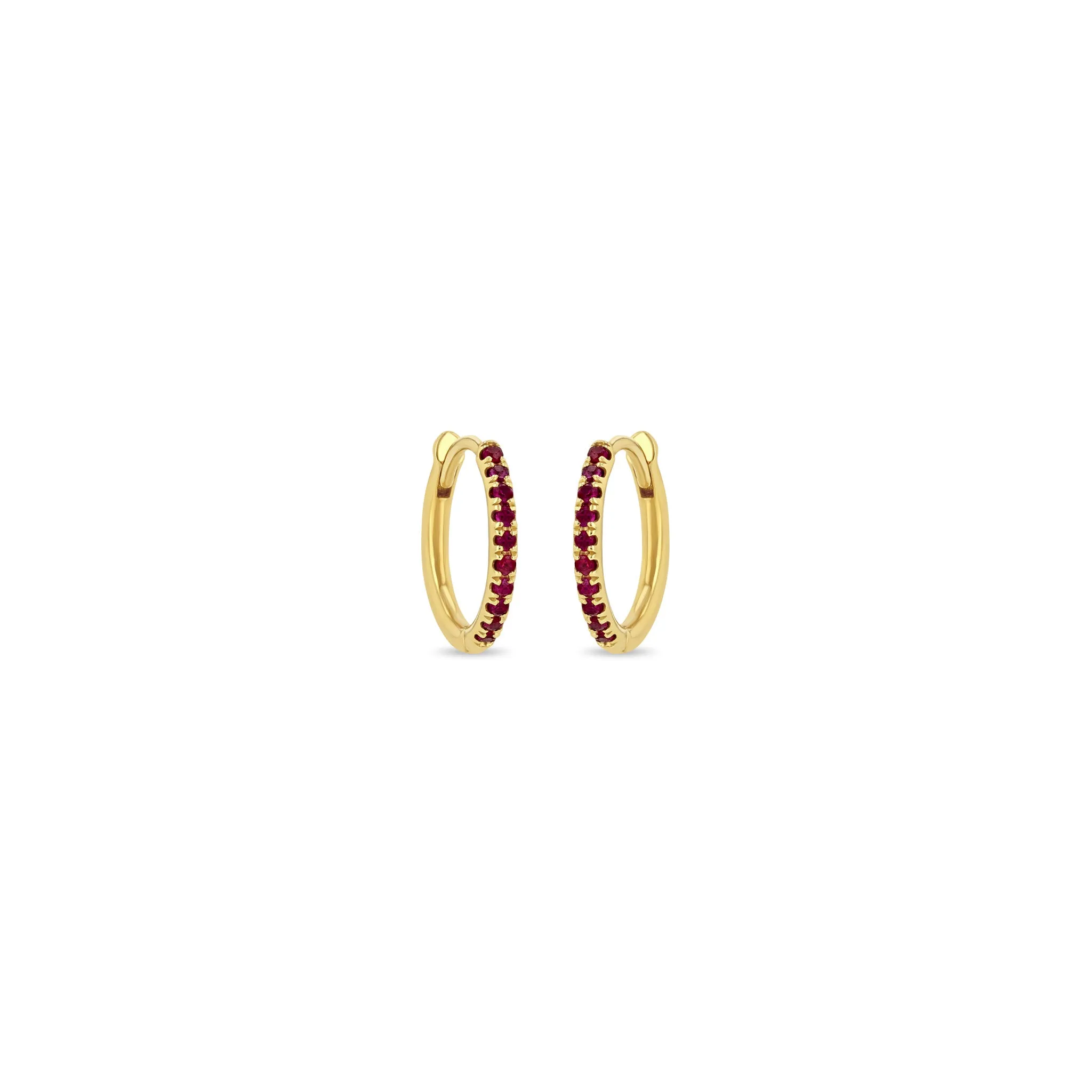 14k Medium Pavé Ruby Hinge Huggie Hoops
